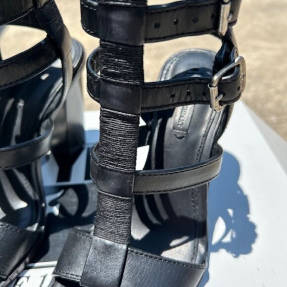 Frye Suzie Gladiator Womens Black Leather Strap Block Heels - Picture 13 of 16